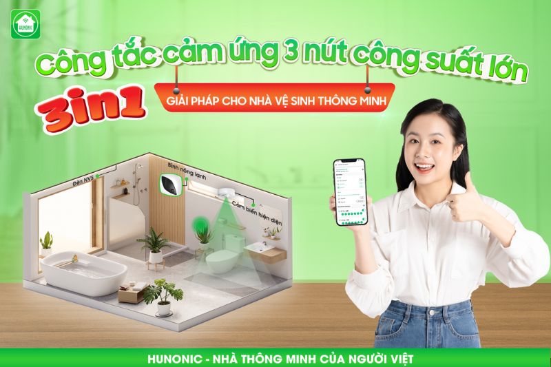 Công Tắc Cảm Ứng Wifi 3 Nút Liên Kết Nhà Vệ Sinh Màu Đen